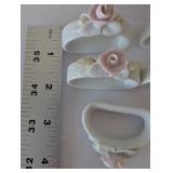 Porcelain Rose Table Decor Collection with Basket, Napkin Rings, and Wooden Stand