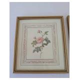Pair of Framed Botanical Rose Prints with Gold Tone Frames