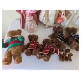 Collection of 3 Vintage Porcelain Dolls and 6 Plush Teddy Bears
