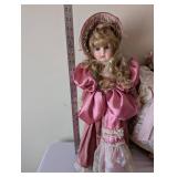 Collection of 3 Vintage Porcelain Dolls and 6 Plush Teddy Bears