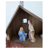 Goebel West Germany Porcelain Nativity Set with Wooden Stable