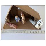 Goebel West Germany Porcelain Nativity Set with Wooden Stable