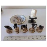 Lot of Miniature Greek Vases, Floral Cloisonne Bowl, and Pharaoh Bust Decor