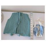 Vintage Knit Berets, Blue Knit Vest, Fabric Bonnet, and Pink Lace Trinket Box Set