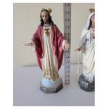 Pair of Religious Statues Sacred Heart of Jesus and Madonna with Child 15in Tall