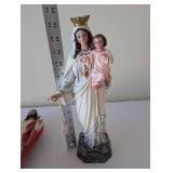 Pair of Religious Statues Sacred Heart of Jesus and Madonna with Child 15in Tall
