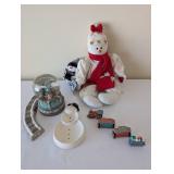 Holiday Decor Collection with Snowman Dolls, Musical Snow Globe, Christmas Train, and Cinderella Collector Plate