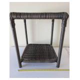 Wicker Patio Side Table with Square Top and Open Shelf