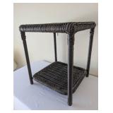 Wicker Patio Side Table with Square Top and Open Shelf