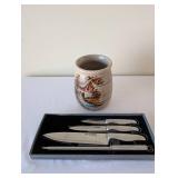 DevonPort 4-Piece Stainless Steel Cutlery Set and Hand-Painted Ceramic Vase