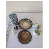 Mixed Vintage Porcelain and Metal Decor Lot including UCAGCO China and Silver Tone Trays