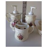 5-Piece Ceramic Floral Bathroom Accessory Set with Soap Dispensers and Holders