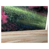 Framed Garden Landscape Art - Gazebo by Lake with Blooming Flowers in Whitewashed Wood