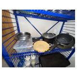 Misc Kitchen Items - Shelf Not Included; Assorted Pots, Pans, Dishes & Mugs