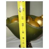 Antique Green Glass Compote Bowl on Ornate Bronze Stand