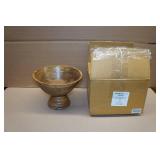 9.75" Round Wooden Footed Bowl