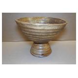 9.75" Round Wooden Footed Bowl