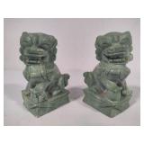 Pair of Vintage Hand Carved Green "Foo Dog" Statues
