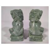 Pair of Vintage Hand Carved Green "Foo Dog" Statues