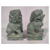 Pair of Vintage Hand Carved Green "Foo Dog" Statues