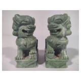 Pair of Vintage Hand Carved Green "Foo Dog" Statues