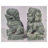 Pair of Vintage Hand Carved Green "Foo Dog" Statues