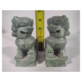 Pair of Vintage Hand Carved Green "Foo Dog" Statues