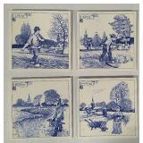 Vintage Delft Schoonhoven Keramiak Blue and White Tiles Four Seasons
