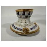 Vintage Gzhel Decorative Porcelain Gold Blue Samovar Topped with Teapot