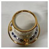 Vintage Gzhel Decorative Porcelain Gold Blue Samovar Topped with Teapot