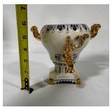 Vintage Gzhel Decorative Porcelain Gold Blue Samovar Topped with Teapot