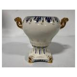 Vintage Gzhel Decorative Porcelain Gold Blue Samovar Topped with Teapot