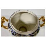 Vintage Gzhel Decorative Porcelain Gold Blue Samovar Topped with Teapot