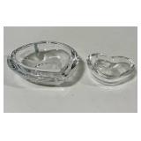 Two Orrefors Crystal Heart Shaped Bowls