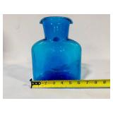 Vintage Blenko Blue Art Glass Double Spout Water Pitcher