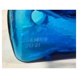 Vintage Blenko Blue Art Glass Double Spout Water Pitcher