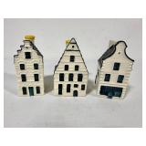 Three KLM Blue Delft by Bols Miniature Houses
