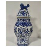 Hex Lidded Porcelain Blue & White Vase/Jar
