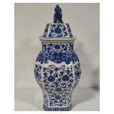 Hex Lidded Porcelain Blue & White Vase/Jar