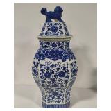 Hex Lidded Porcelain Blue & White Vase/Jar