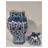 Hex Lidded Porcelain Blue & White Vase/Jar