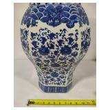 Hex Lidded Porcelain Blue & White Vase/Jar