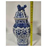 Hex Lidded Porcelain Blue & White Vase/Jar