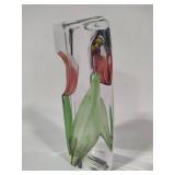 Mats Jonasson Pink Tulip Glass Sculpture