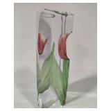 Mats Jonasson Pink Tulip Glass Sculpture