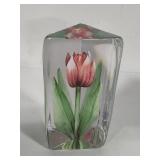 Mats Jonasson Pink Tulip Glass Sculpture