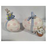 Fitz & Floyd Easter Rabbit Pink Polka Dot Lidded Dishes