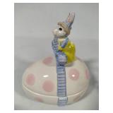 Fitz & Floyd Easter Rabbit Pink Polka Dot Lidded Dishes