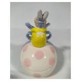 Fitz & Floyd Easter Rabbit Pink Polka Dot Lidded Dishes