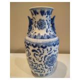 Blue & White Ceramic Two Handled Vase
